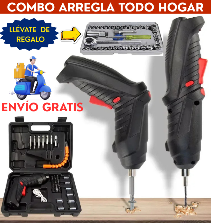 COMBO DESTORNILLADOR ELECTRICO +RACHET Y JUEGO DE DADOS